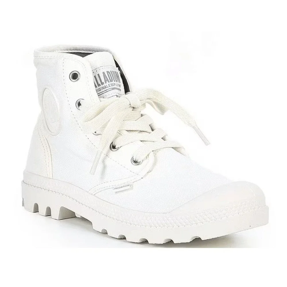 Palladium Palkabase Twill Hi Top Sneakers‎ Star White Lugged Sole, Laces, Size 9